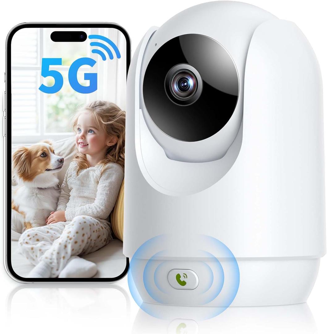 Security Camera Indoor, 5G WiFi Cameras for Home Security, Pet/Baby Camera with Phone App, Plug-in, One-Click Call, Motion Tracking, Patrol, Pan/Tilt, 2-Way Talk, Work w/Alexa and Google Assistant