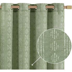 jinchan Boho Curtains for Living Room Farmhouse Sage Green Curtains 63 Inch Length for Bedroom Semi Sheer Drapes Geometric Striped Printed Light Filtering Grommet Curtains 2 Panels Set