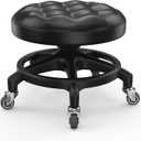 Upgraded Low-Profile Rolling Stool with 360 Smooth Rubber Wheels Heavy-Duty 450lbs, PU Seat & Anti-Tip Base | Ideal for Home, Office, Salon, Workshop, Mechanic, Garage, Black