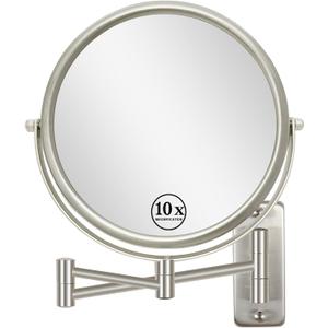 8" Wall Mounted Makeup Mirror 1X/ 10x Magnifying Mirror Double Sided Vanity Makeup Mirror for Bathroom Nickel Brush Finish
