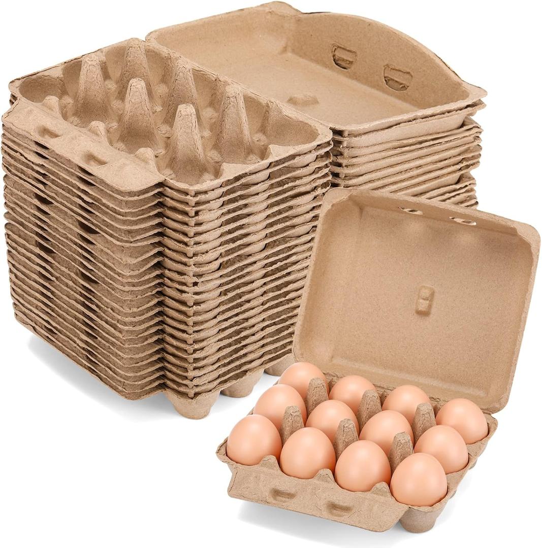 Zubebe 200 Pieces Paper Pulp Egg Cartons, 3 x 4 Style, Sturdy, Multi-Functional, Degradable, Cardboard Material, Ideal for Family, Farms, Markets, Storing, Transporting, Selling