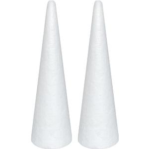 Crafjie Foam Cones for DIY Arts and Crafts (4.1 x 13.6 in, 2 Pack), White Polystyrene Christmas Tree Foam Cones Craft Supplies, for DIY Home Craft Project, Christmas Tree, Table Centerpiece