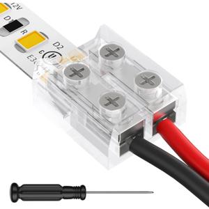 HitLights 12 Pack LED Connector 2 Pin 10mm Solderless LED Tape Lights Connector Transparent LED Strip Lights Connectors with Screwdriver Strip to Wire for 12V 24V Single Color LED Light Strips
