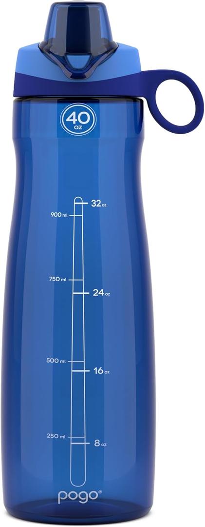 Pogo BPA-Free Plastic Water Bottle with Chug Lid, 40 Oz, Blue