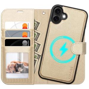 OCASE for iPhone 16 Case Detachable Wallet Case with Card Holder, 2 in 1 Pu Leather Flip Folio with RFID Blocking Stand Wrist Strap Shockproof Phone Cover 6.1 Inch 2024, Gold