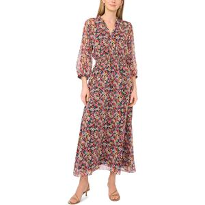 Vince Camuto Women's 3/4 Puff Sleeve V-Neck Smocked Waist Maxi Dress,Medium