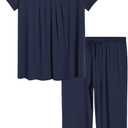 Latuza Women’s Pajamas Pleated Loungewear Top and Capris Pjs Set M Navy