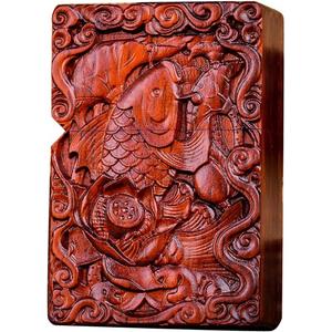 Natural Huanghuali Rosewood Carving Lighter Shell Box For Zippo Module (Lotus Fish 1#) Natural Huanghuali Rosewood Carving Lighter Shell Box For Zippo Module (Lotus Fish 1#)