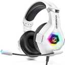 Gaming Headset for PC, Ps4, Ps5, Xbox Headset with 7.1 Surround Sound, Gaming Headphones with Noise Cancelling Mic, Over Ear Headphones for Switch, GEM Box, Atari 2600 System, Sega Game Gear (White)