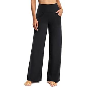Promover Wide Leg Pants Woman Yoga Pants with Pockets Stretch Loose Casual Lounge Sweatpants Petite/Regular/Tall Black XXL