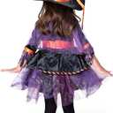 Spooktacular Creations Child Girl Orange Purple Witch Costume, Toddler Witch Outfit Set for Kids Halloween Dress Up Parties (Large(10-12 yr))