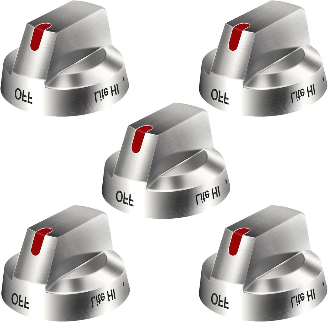 DG64-00473A Fits Samsung Stove Knob Replacement, Top Burner Control Dial for Samsung Gas Stove Knobs, Compatible with Stove Number NX58H5600SS NX58H5650WS NX58J7750SS NX58M6850SS, 5 Pack (Silver)