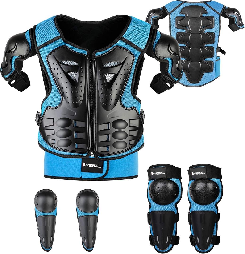 Youth Dirt Bike Gear, JUSTDOLIFE 5 PCS Motorcycle Armor Protection Jacket, Kids Motorcycle Armor with Knee Pads Elbow Pads Chest Protector Racing for Outdoor Sports, One Size