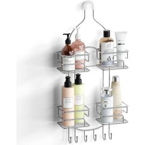 SRIWATANA Shower Caddy Organizer Hanging Over Head, Bathroom Shower Rack Hanger with Hooks for Razors - Chrome