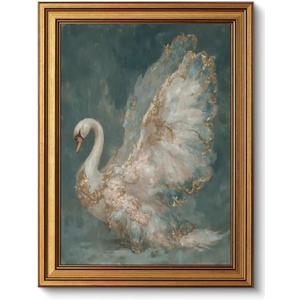 okudolit Gold Framed Vintage Swan Canvas Wall Art Print Luxury Animal Oil Painting Graceful Bird Artwork Picture Baroque Wall Decor for Living Room Bedroom and Office 12"x16"