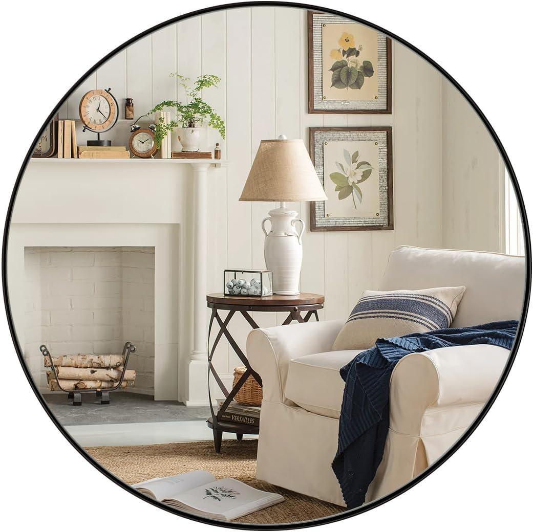 ANDY STAR Round Bathroom Mirror, Round Black Mirror 32 inch, Matte Black Circle Mirror with Anti-Rust Stainless Steel Metal Frame, Modern Vanity Mirror Wall Mount, Easy to Install