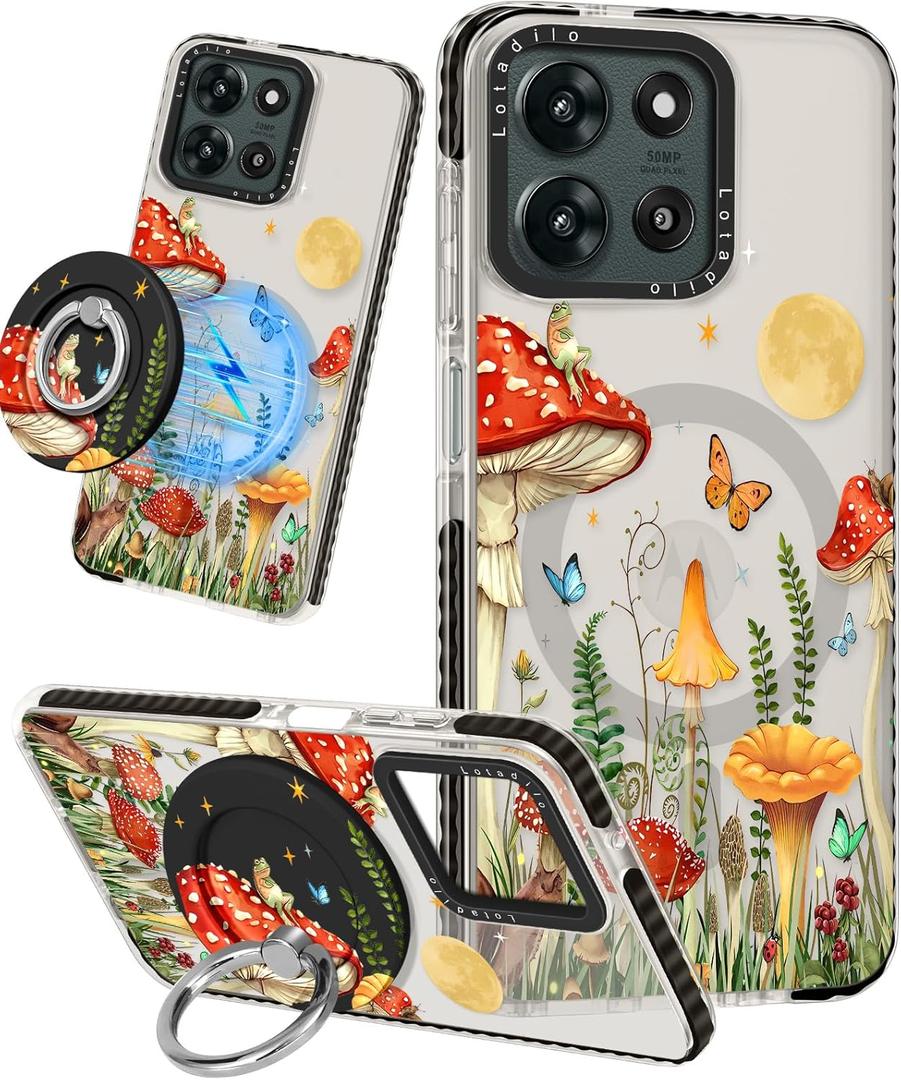 Lotadilo Cute Case for Motorola Moto G 5G 2026/2025 for Women Girls - Funny Butterfly Mogu Design Compatible with Magsafe Ring Holder Magnetic Stand Kickstand Fashion TPU Phone Covers Kawaii