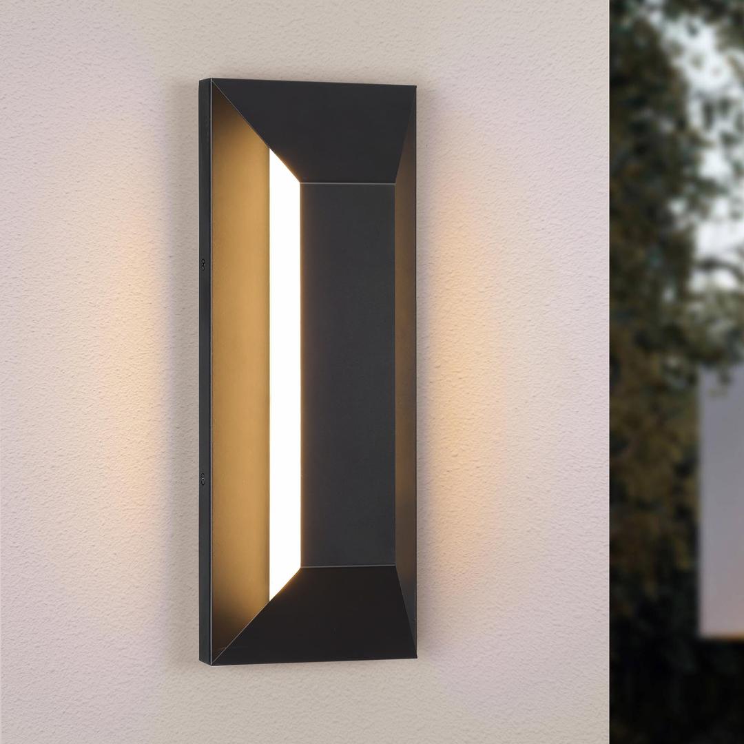 LamQee 15 Inch Modern Outdoor Wall Light Exterior Lighting Fixtures, Black Outdoor Light Fixture Wall Mount for House, LED Outdoor Wall Sconce Lighting Outside Lights for Porch Patio Front Door Garage