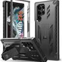 FNTCASE for Samsung Galaxy S22 Ultra Case: Built-in Screen Protector & Kickstand Full-Body Dual Layer Rugged Military Grade Shockproof Protection Heavy Duty Protective Phone Cover 5G-Black