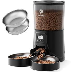 PETULTRA Automatic Cat Feeder 2 Cats: Dual Auto Timed Feeder | 16 Cups/4L for Cat & Small Dog Food Dispenser | Dual Power& Easy Clean | 1-6 Meals Portion Control