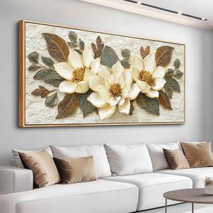 Large Canvas Abstract Wall Art for Living Room Restaurant Depiction Golden Flowers Painting Wall Decor for Bedroom Office Decor Printing Artwork Pictures Home Decor 30x60 in Wood Frame