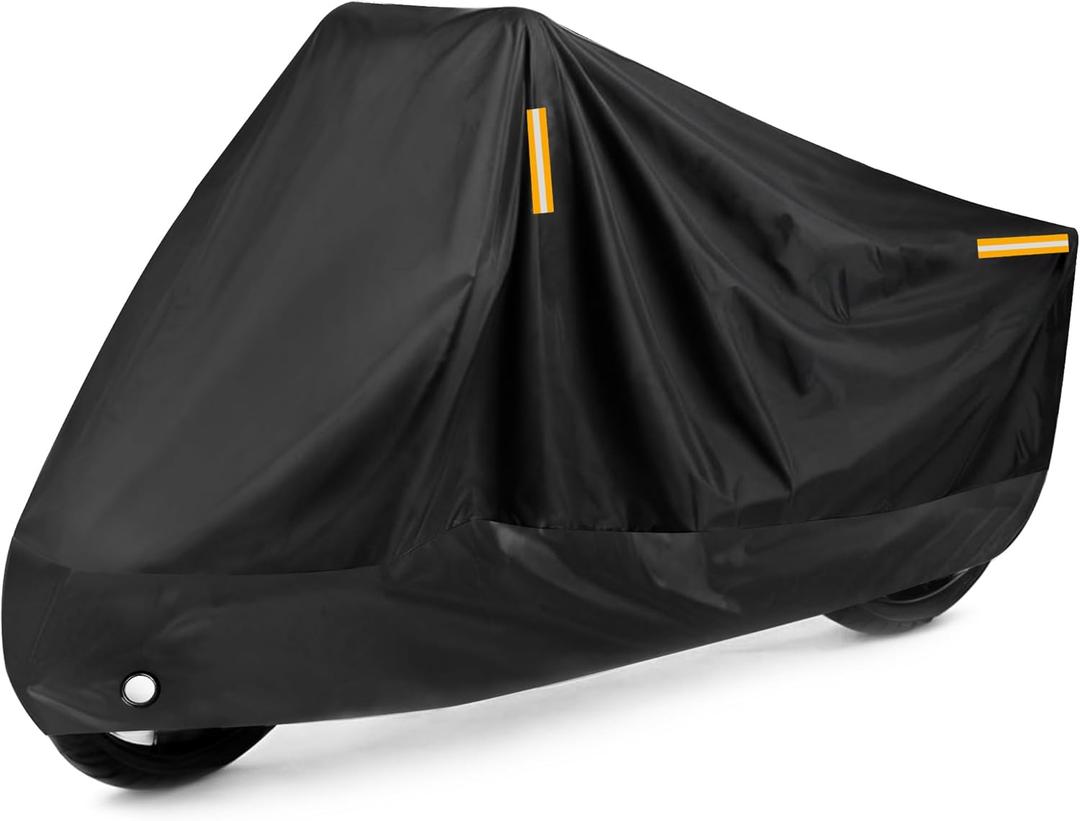 Puroma Motorcycle Cover Heavy Duty Scooter Cover Waterproof Outdoor All Season Universal Weather Quality Protection with Night Reflective, Lock Holes and Storage Bag Fits up to 105" Motorcycle Vehicle, Size XL