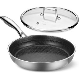 PekGema Hybird Nonstick Frying Pan with Lid 12 inch, Stainless Steel Skillet, Ceramic Non-stick Oven-Safe Chef Pan, Induction Ready, PFOA PFAS FREE Cookware