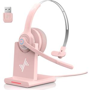 Bluetooth Headset - Wireless Headset with Noise Cancelling Microphone, V5.2 Computer Headphones with USB Dongle, Charging Base & Mic Mute for Work/Call Center/PC/Laptop/Online Class/Zoom