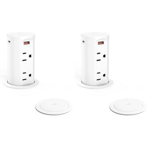 Jgstkcity 2.5 inch Hole Pop up Outlet for Countertop,20W USB C,4 USB Ports,4 Outlets 15Amp Receptacle Flush Mount,Space Saver Recessed Outlet,1875W,ETL Listed,2 PCS (White, 20W USB)
