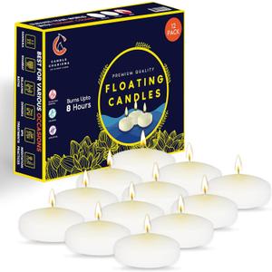 Candle Charisma White Floating Candles 3 Inch (Set of 12)  8-Hour Dripless, Smokeless Burn with Natural Flickering Flame  Perfect for Weddings, Centerpieces, Pool Nights & Special Events