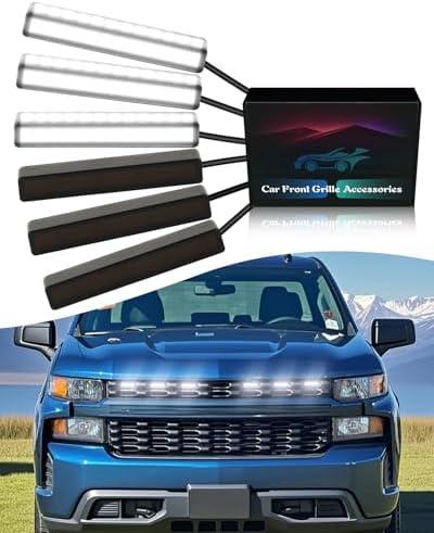 OKLSG 6Pcs LED Grill Lights for 2019-2024 2025 Chevrolet Silverado Raptor Grille Lights Silverado 1500 2500 3500 Accessories Front Grille Trims (White)