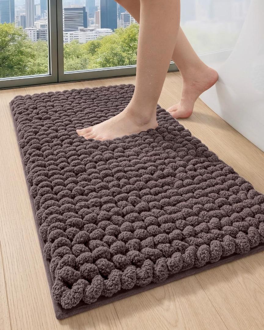 DEXI Bathroom Runner Rugs 60x24, Non Slip Chinelle Bath Mat, Dark Taupe