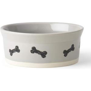 PetRageous 17002 Classy Bones Two-Tone Stoneware Dishwasher-Safe Dog Bowl 1.5-Cup Capacity 5-Inch Diameter 2-Inch Tall for Extra Small Dogs or Small Dogs and Cats, Grey