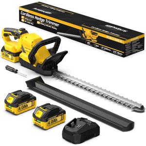 21" Cordless Hedge Trimmer - 21V Portable Electric Bush Trimmer with 2 x 4.0Ah Batteries & Charger & 180 Rotatable Handle & Dual-Action Blade 3/5" Cutting Width for Garden Yard Maintenance