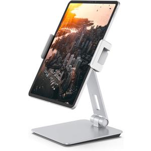 Maxonar Tablet Stand for Desk, 360 Adjustable Aluminum Alloy Swivel iPad Charging Tablet, iPad Pro Air Mini Tablet Holder for Bed Store POS Showcase Kitchen Office Drawing Desktop (6-13''), Silver
