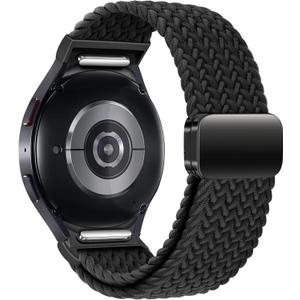 One Click Fabric Bands for Samsung Galaxy Watch 7 6 4 5 FE Band 40mm 44mm/Galaxy Watch 6 4 Classic 43mm 47mm 42mm 46mm/Watch 5 Pro 45mm,No Gap Magnetic Elastic Braided Nylon Sport Strap Men Women (20mm, Black)