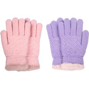 FENELY 2 Pairs Kid Winter Knit Gloves Stretchy Warm Gloves Gift for Boy Girl (Pink)