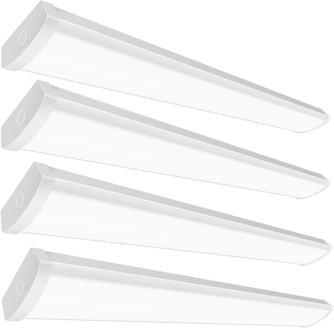 4PK 4FT LED Wraparound Light, 48 Inch Garage Ceiling Lights, 24/31/38/46W, 5500LM, 3000-6500K 5CCT, 120-277V Hardwired 4FT Led Light Fixtures for Garage, Workshop,Closet,Shop,UL(0-10 v dimming!), 4FT G5 WRAP