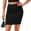 LYANER Women's Mini Skirt High Waist Ruched Bodycon Skirts Sexy Double Lined Mesh Short Skirt (Black-no Mesh)