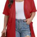 OLRIK Plus Size Summer Cardigan for Women Short Sleeve Lightweight Cover Up 2026 Open Front Beach Cardigan with Pockets, Size 2X