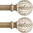 QDWIS 2 Pack Boho Wood Curtain Rods for Windows 66 to 120 inch,1" Adjustable Heavy Duty Window Curtain Rod with Imitation Wood Grain Finials,Rustic Decorative Drapery Rods Set 36-120'',Weathered Wood