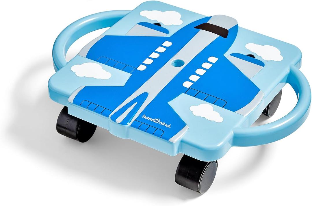 Hand2mind Blue Plane Glider Scooter Board, Floor Scooter Board, Gross Motor Toys, Kids Exercise & Physical Education Equipment, Playground Toys, Indoor Active Play, Toddler Outdoor Activities
