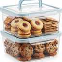 Cookie Containers for Airtight Storage, 2 Pack 3.2L Large Square Food Storage Containers with Lids and Silicone Seal, Reusable Plastic Containers for Cookies, Muffins, and Baked Goods
