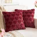 AQOTHES Wine Red Valentines Throw Pillow Covers 18x18 inch Set of 2 Valentine's Day Decor Faux Fur Love Heart Throw Pillows for Sofa Couch Living Room Holiday Festivals Decoration