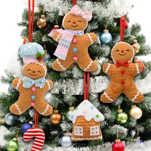 CRCZK Christmas Tree Decor 8Pcs Gingerbread Ornaments, Gingerbread Christmas Decorations for Home,Gingerbread Decor Plush,Candy Cane Ornaments, Village House Xmas Decor for Wreath