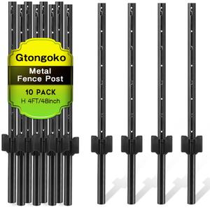 Gtongoko 4 Feet Heavy Duty Metal Fence Posts, 10 Pack U Channel Fence Post with Anchor Plate, Black Steel T Post for Garden, Yard, Farm, Wire Fencing