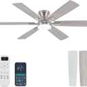Ceiling Fans with Lights and Remote Control, Brushed Nickel Flush Mount Ceiling Fan with Light 3-Color Dimmable, Memory for Lighting and Fan Reversible, 6-Speed, Timer, Indoor/Outdoor Use, 52 Inch