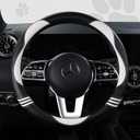 Car Steering Wheel Covers for Women Padded Carbon Fiber PU Leather Cute Auto Interior Accessories for Vehicle, Sedan, Universal, Anti Slip, White, Standard Size, 14.75-15.15in