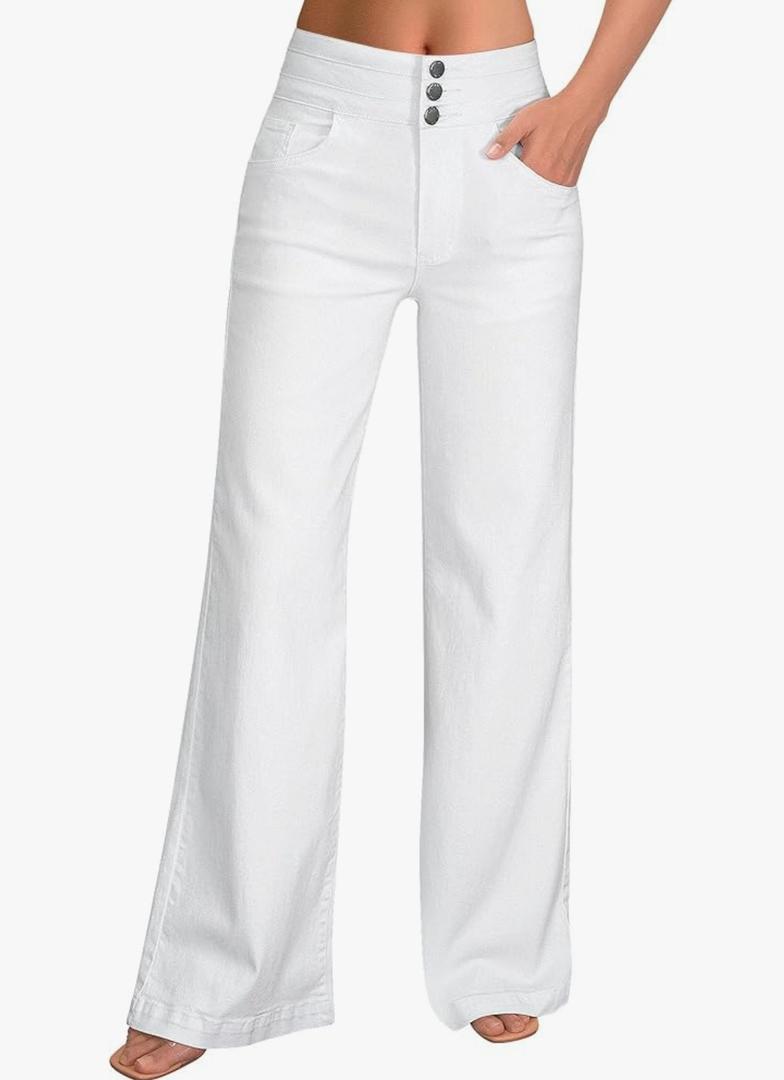 roswear Women's Wide Leg Jeans Casual High Waisted Stretch Baggy Loose Denim Pants, M