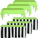 Tegeme 3 Pcs Halloween Sandworm Black and White Party Decoration Includes 2 Green Tablecloths & 1 Black and White Stripe Table Skirts for Halloween Decor Spooky Celebrations Birthdays Holiday Events